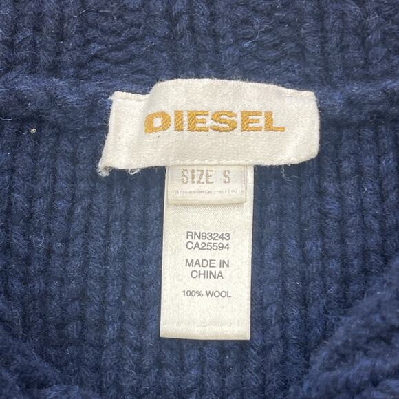 Vintage Diesel Gold Label Y2K Wool Sweater Chunky Mixed Cable Knit Small Blue - Picture 3 of 14